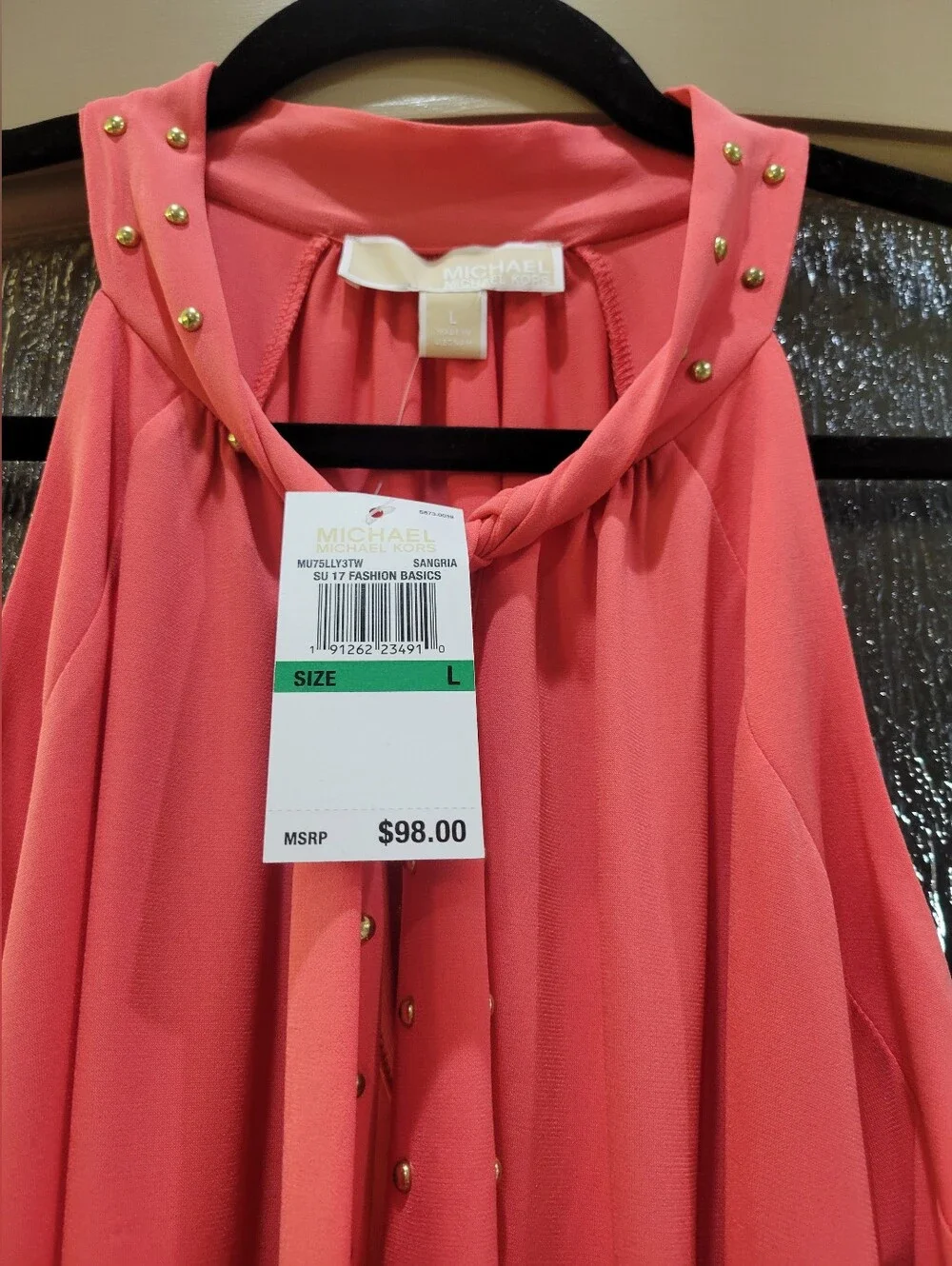 Michael Kors Coral-Pink Studded Halter Blouse